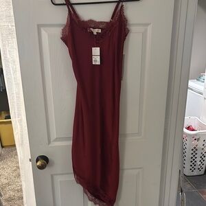 Madden Girl Burgundy Lace Trim Midi Dress